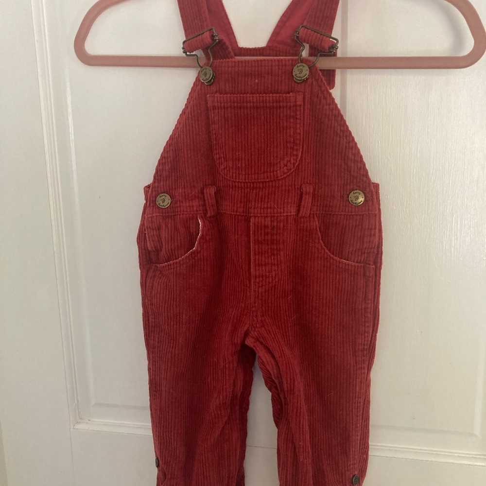 Dotty Dungarees Ribbed Brick Red Overalls 12 - 18 months